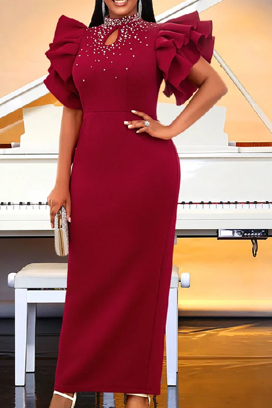 Beaded Decor Cutout Detail Dramatic Ruffle Sleeve Maxi Dress Fashionable Layered Maxi Dress Beaded Decor Cutout Detail Dramatic Ruffle Sleeve Maxi Dress Fashionable Layered Maxi Dress