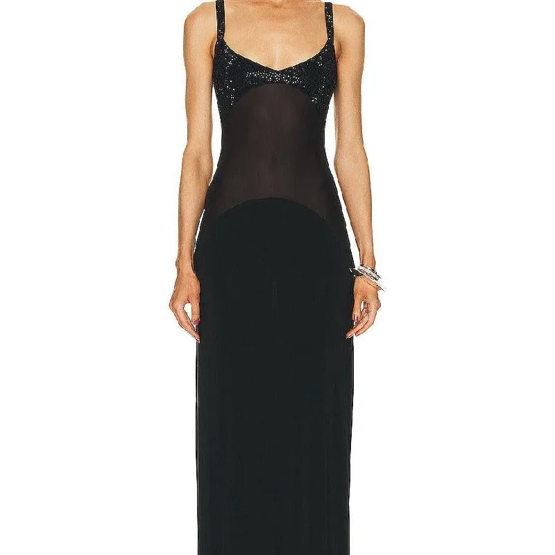 Mistie Black Crystal Embellishment Suspender Maxi Dress Comfortable Plunging Neckline Maxi Dress Mistie Black Crystal Embellishment Suspender Maxi Dress Comfortable Plunging Neckline Maxi Dress