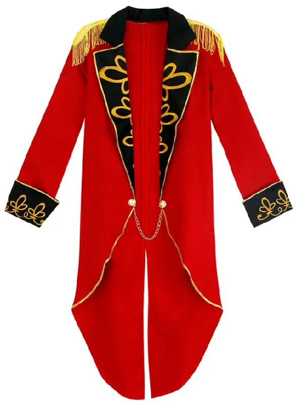 Deluxe Men's Ringmaster Adult Halloween Stage Costume Tailcoat Red/Gold Jacket Nylon Fabric Polyester Fabric Spandex Fabric Deluxe Men's Ringmaster Adult Halloween Stage Costume Tailcoat Red/Gold Jacket Nylon Fabric Polyester Fabric Spandex Fabric
