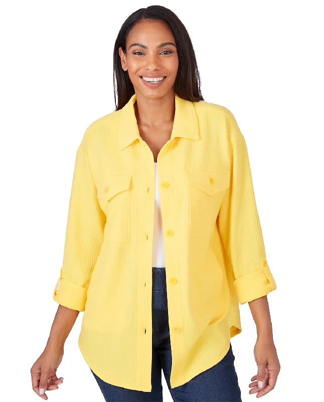 Ruby Road Blue Horizon Stripe Ottoman Shirt Jacket A-Line Jacket Boat Neck Shawl Collar Ruby Road Blue Horizon Stripe Ottoman Shirt Jacket A-Line Jacket Boat Neck Shawl Collar