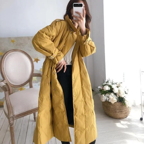 Winter Elegant New Lapel White Duck Down Jacket Women Over The Knee Fashion Clothing Front Pockets Side Pockets Patch Pockets Winter Elegant New Lapel White Duck Down Jacket Women Over The Knee Fashion Clothing Front Pockets Side Pockets Patch Pockets