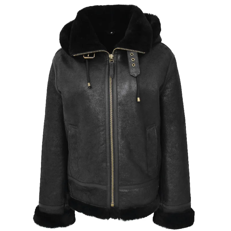 Womens Real Black Sheepskin Jacket Hooded Shearling B3 Pilot Coat Maria Fitted Jacket Loose Jacket Oversized Jacket Womens Real Black Sheepskin Jacket Hooded Shearling B3 Pilot Coat Maria Fitted Jacket Loose Jacket Oversized Jacket