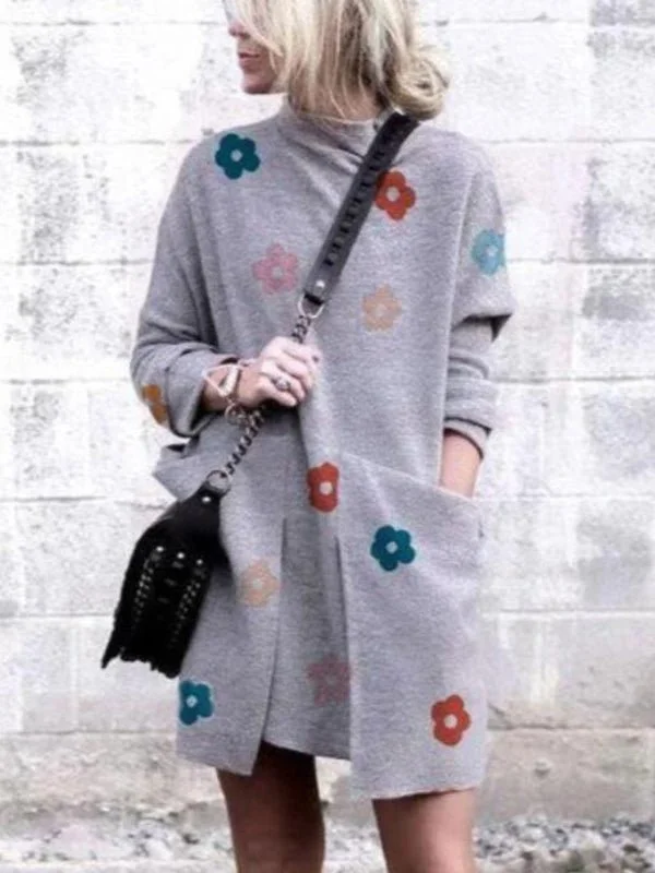 Women's Dresses Fashion Loose High Collar Printed Mini Dress Comfortable Smocked Mini Dress Women's Dresses Fashion Loose High Collar Printed Mini Dress Comfortable Smocked Mini Dress