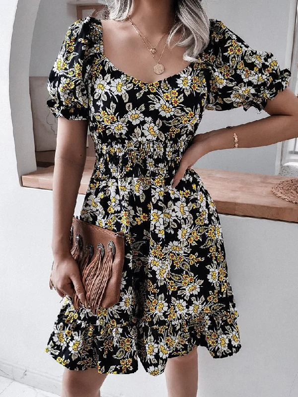Women's Dresses New Sweet Casual Ruffle Short-Sleeved Mini Dress Casual V-Neck Mini Dress Women's Dresses New Sweet Casual Ruffle Short-Sleeved Mini Dress Casual V-Neck Mini Dress