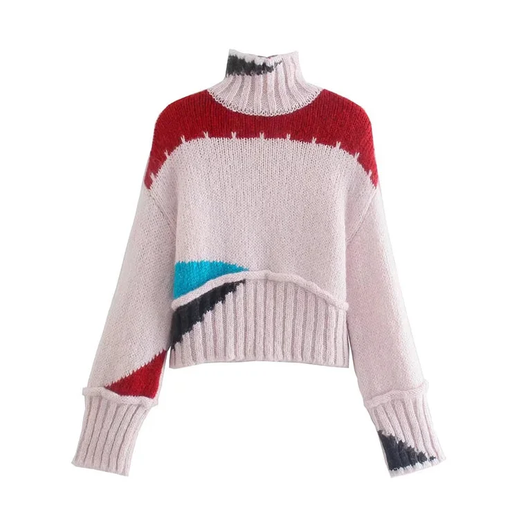 Color blocking design half high neck sweater retro lazy sweater 7420 Silk Blend Satin Velvet Color blocking design half high neck sweater retro lazy sweater 7420 Silk Blend Satin Velvet