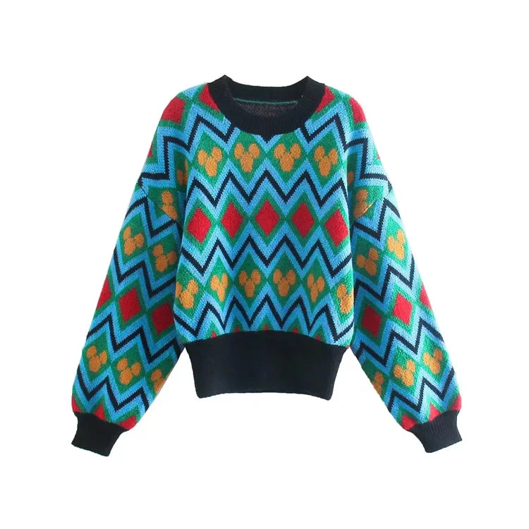 Retro design sense minority color matching Pullover Sweater sweater 7415 Cable Knit Ribbed Knit Lace Knit Retro design sense minority color matching Pullover Sweater sweater 7415 Cable Knit Ribbed Knit Lace Knit