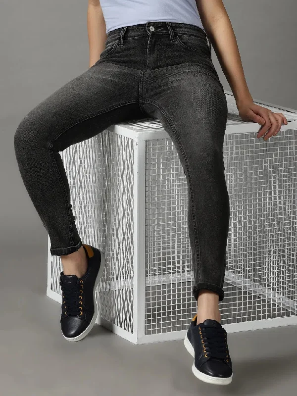 Women's Grey Melange Solid Slim Fit Denim Jeans-GZ-5380-Greymelange Trendy Paperbag Waist Jeans Women's Grey Melange Solid Slim Fit Denim Jeans-GZ-5380-Greymelange Trendy Paperbag Waist Jeans