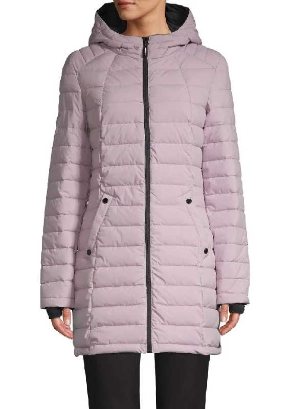 HFX Halifax Scuba Stretch Active Hooded Puffer Coat, Lilac/Charcoal Hoodie with Elastic Cuffs Stretchable Comfortable HFX Halifax Scuba Stretch Active Hooded Puffer Coat, Lilac/Charcoal Hoodie with Elastic Cuffs Stretchable Comfortable