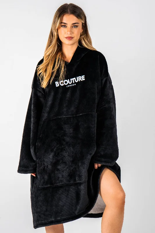 Bishopsgate Double Weight Fleece Blanket Hoodie - Black Hoodie with Typography Text Message Bishopsgate Double Weight Fleece Blanket Hoodie - Black Hoodie with Typography Text Message
