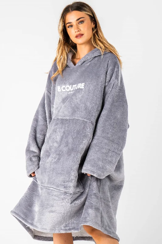Bishopsgate Double Weight Fleece Blanket Hoodie - Grey Hoodie with Strings Custom Fit Adjustable Bishopsgate Double Weight Fleece Blanket Hoodie - Grey Hoodie with Strings Custom Fit Adjustable