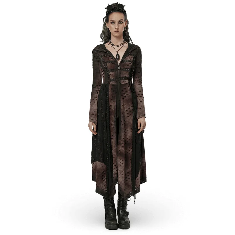 Dark Wizard Hooded Long Coat With Irregular Hem and Rivets Hoodie with Metallic Shiny Futuristic Dark Wizard Hooded Long Coat With Irregular Hem and Rivets Hoodie with Metallic Shiny Futuristic