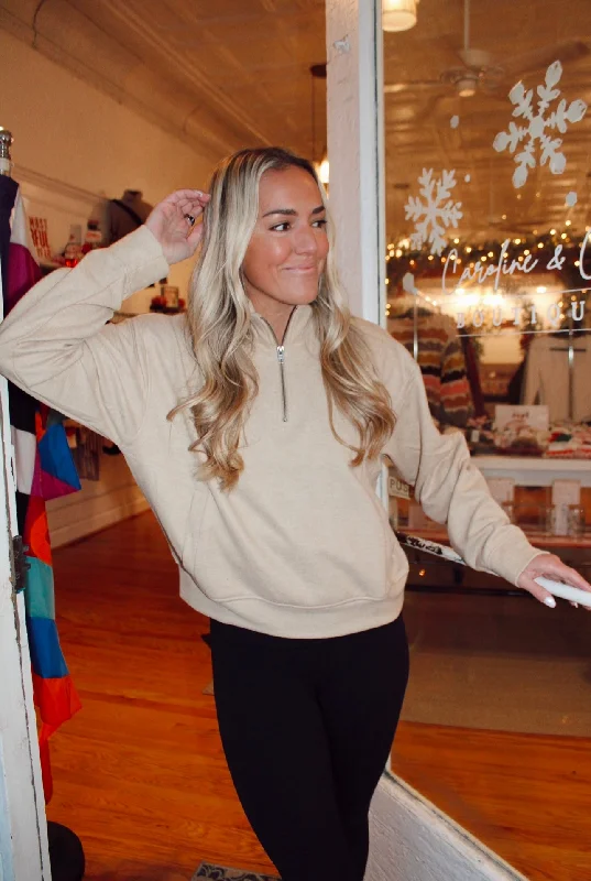 ★ DOORBUSTER ★ On The Go Half Zip Sweatshirt in Taupe Hoodie with Hidden Zipper Minimalist Clean ★ DOORBUSTER ★ On The Go Half Zip Sweatshirt in Taupe Hoodie with Hidden Zipper Minimalist Clean