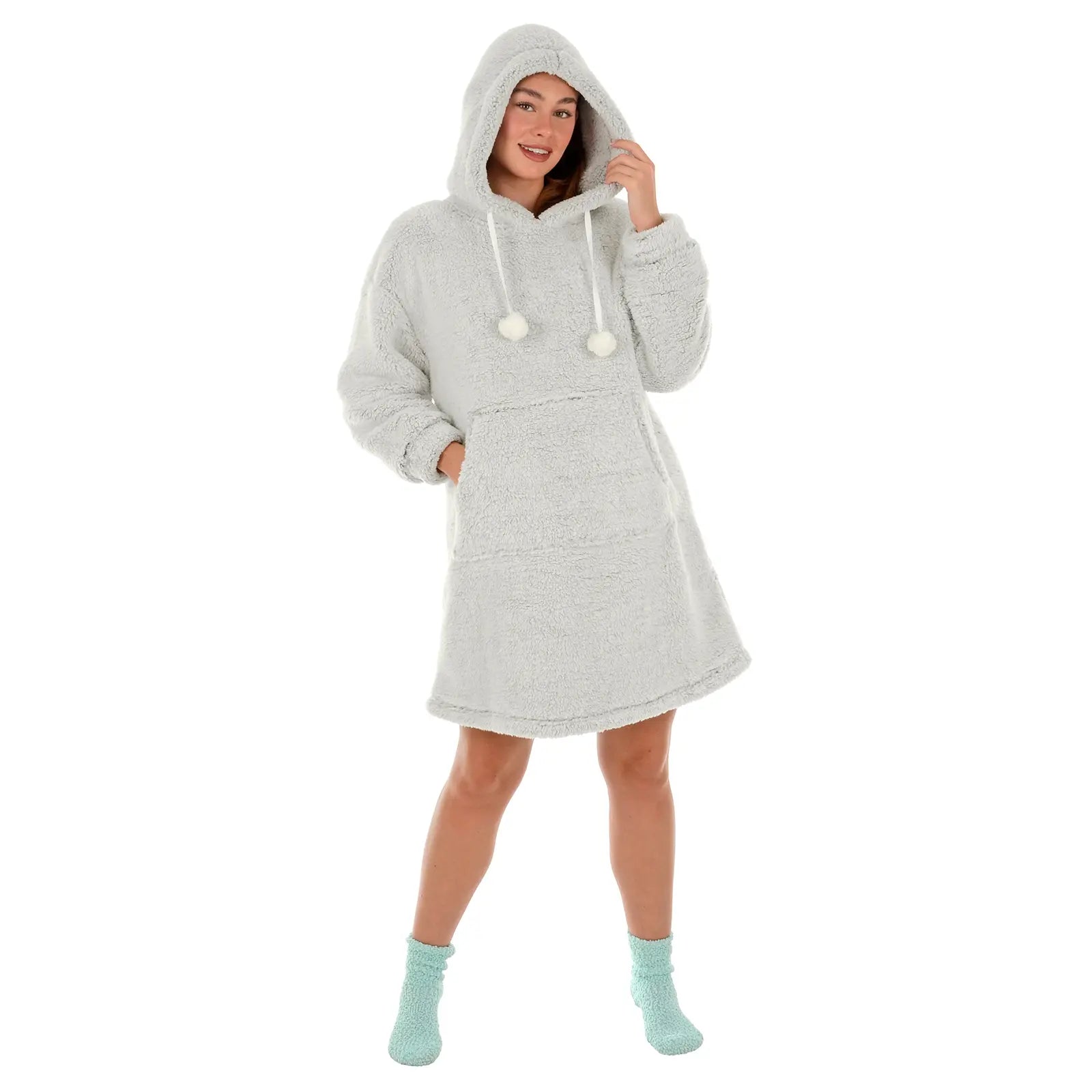 Womens Sherpa Fleece Hoodie Top Thick Plush Loungewear Grey Hoodie with Drawcord Adjustable Secure Womens Sherpa Fleece Hoodie Top Thick Plush Loungewear Grey Hoodie with Drawcord Adjustable Secure